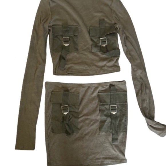 Dresses & Skirts - Olive Green Long Sleeve Top and Skirt Set